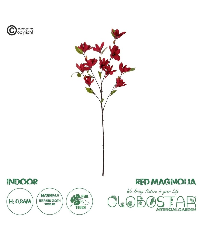 GloboStar® Artificial Garden RED MAGNOLIA BRANCH 21422 Τεχνητό Διακοσμητικό Κλαδί Κόκκινη Μανόλια Y86cm